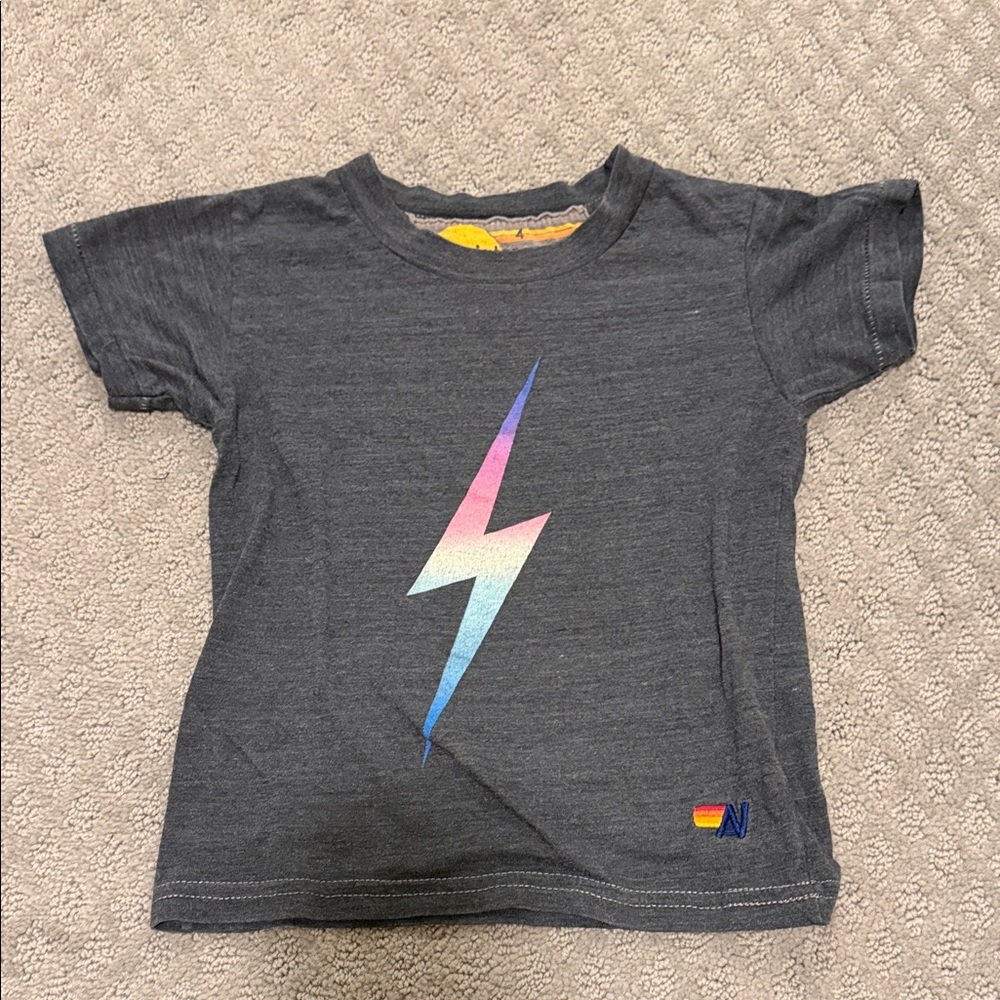 Aviator Nation Charcoal Tee with Rainbow Lightning Bolt